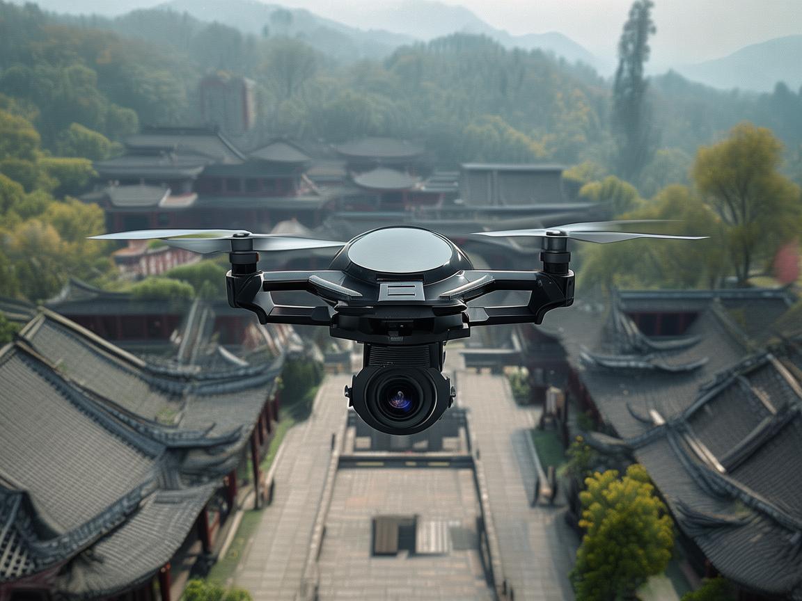 道观上空的无人机军事侦察 道观上空的无人机军事侦察